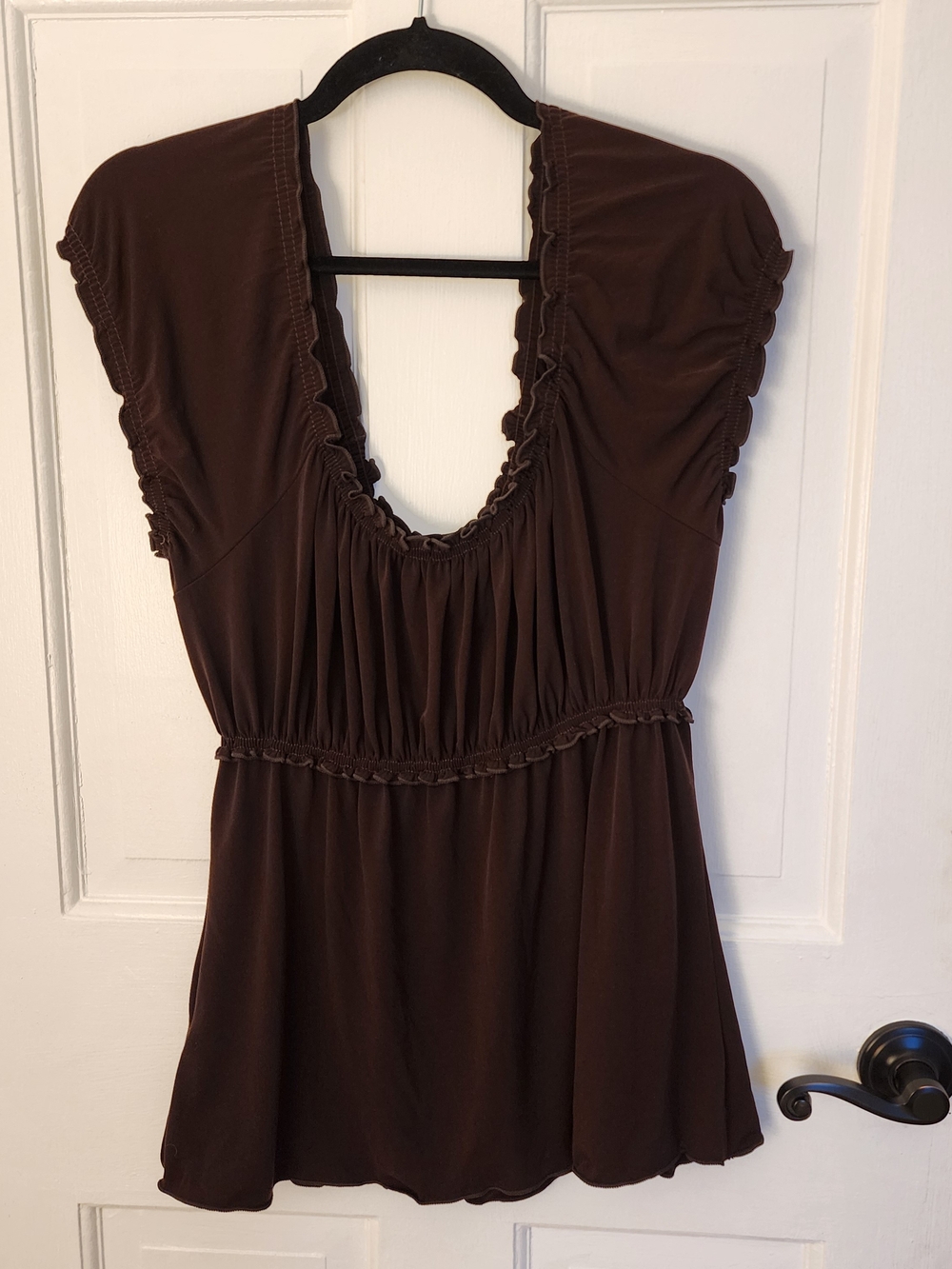 Studio M Women Brown Plus XL Blouse Off Shoulder Ruffle Babydoll Top Y2K Boho